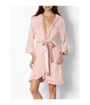 Romantic knee-length dressing gown with satin tie belt 