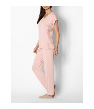 Pyjama uni décolleté rond manche courte et dentelle - Ligne Gigi - Coemi-Lingerie
