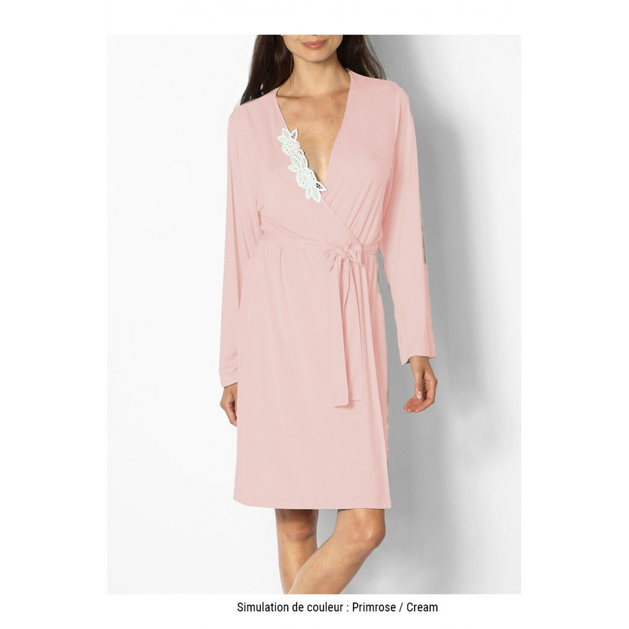 Classic knee-length dressing gown with lace insert  - June range