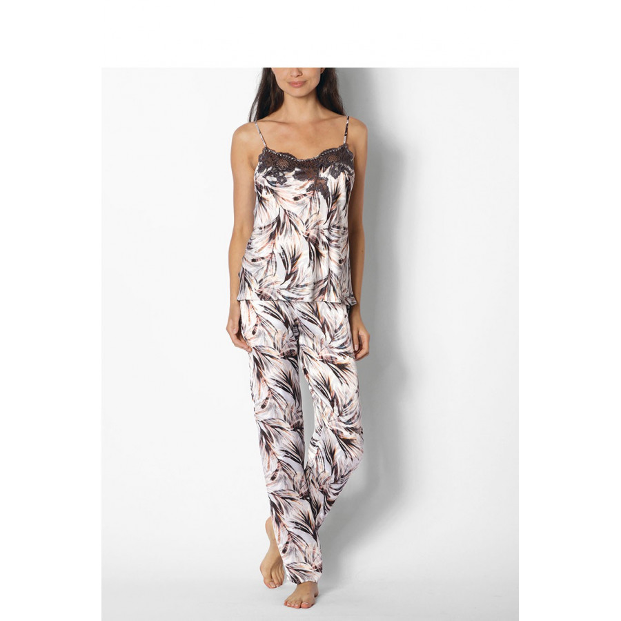 Two-piece leaf print satin pyjamas/jumpsuit - coemi-lingerie Izzy range
