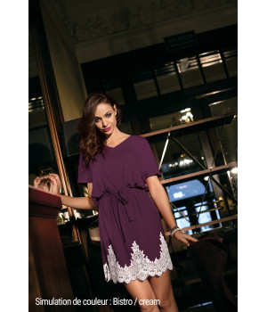 Nightdress Angelina shorter tunic tied at the waist, lace and short sleeves