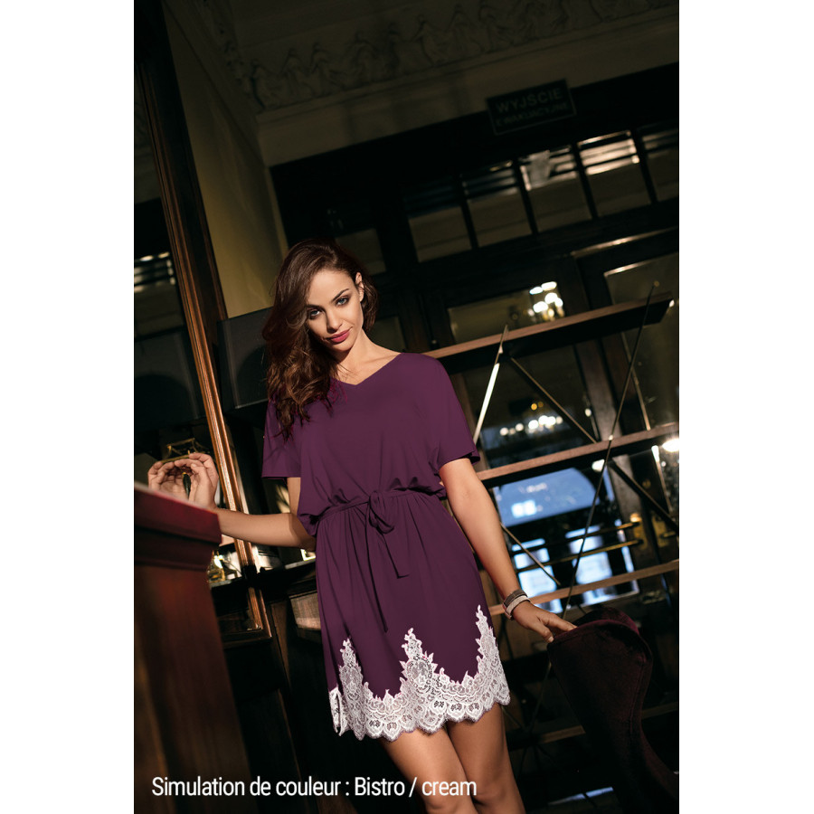 Nightdress Angelina shorter tunic tied at the waist, lace and short sleeves