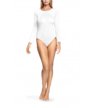 Long-sleeved bodysuit with lace insert on shoulders and back