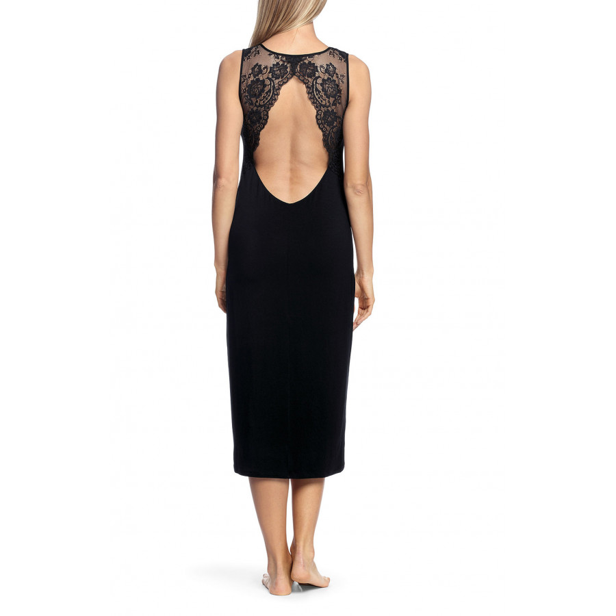 Long, sleeveless nightdress with lace inserts and wide cut at the back