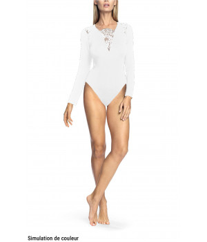 Long-sleeved bodysuit with lace inserts on the neckline and shoulders