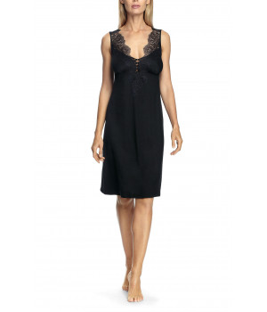 Sleeveless nightdress with lace-trimmed V-shaped neckline and backline 