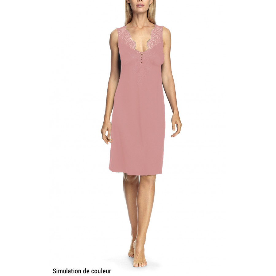 Sleeveless nightdress with lace-trimmed V-shaped neckline and backline