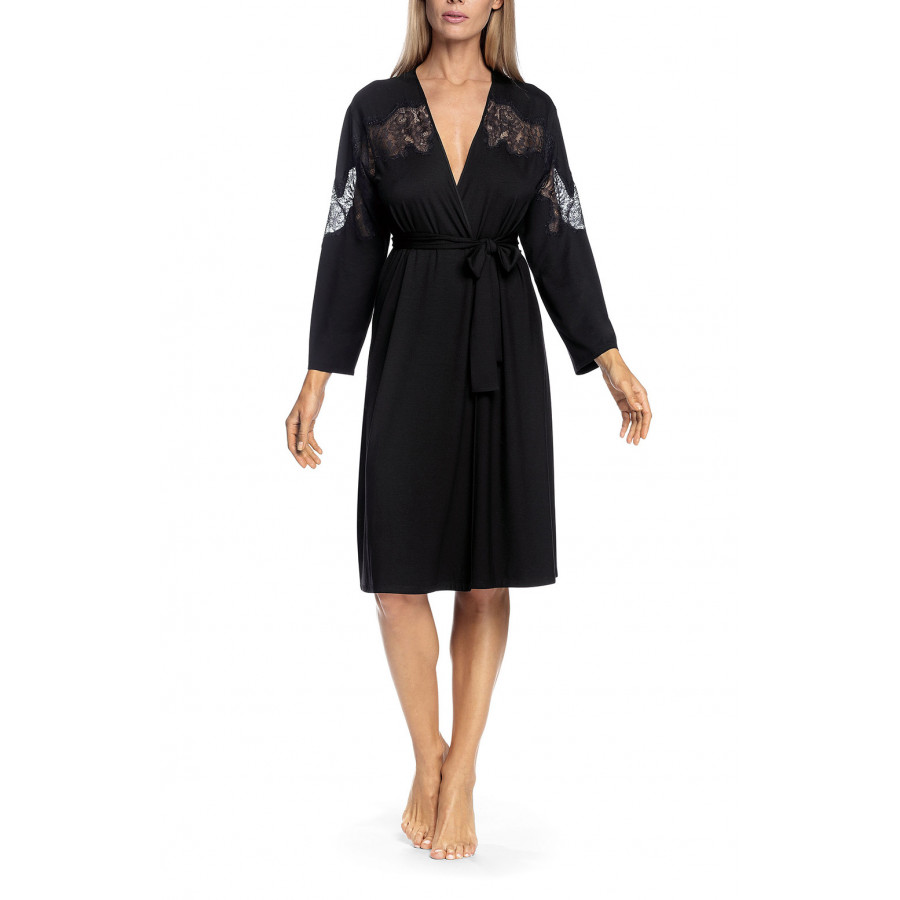 Long-sleeved robe with lace inlay on front, sleeves and back