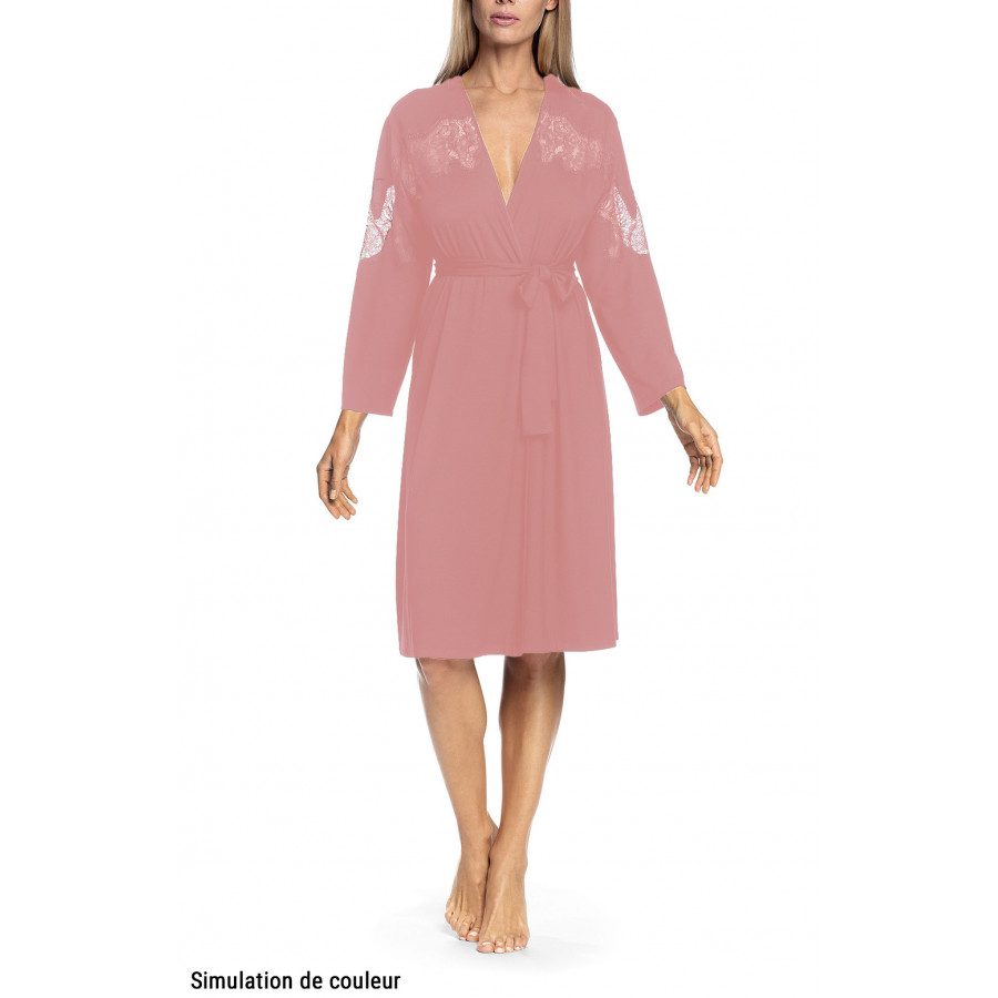 Long-sleeved robe with lace inlay on front, sleeves and back