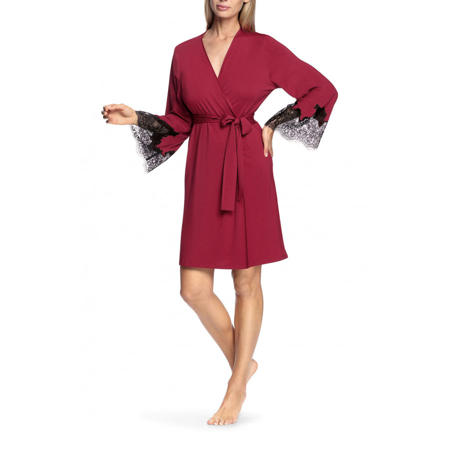 Knee-length robe with flared lace cuffs