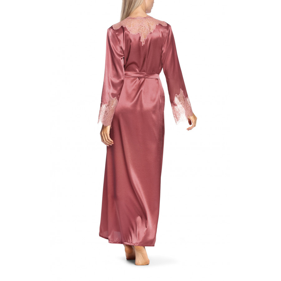 Long satin robe with lace cuffs
