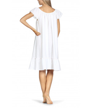 Knee-length nightdress with short, embroidery-trimmed sleeves.