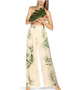 Set comprising a top with thin straps and long flared trousers. Leaf print.