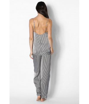 Two-piece striped pyjamas with strappy, lace-trimmed top  