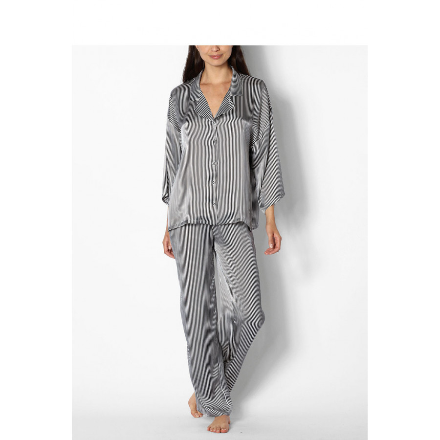 Zweiteiliger Pyjama, Hemd-Oberteil mit langen Ärmeln 