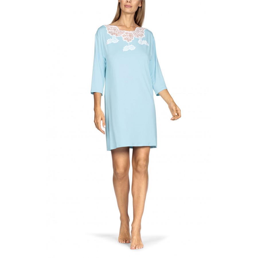 Mid-thigh-length tunic nightdress with three-quarter sleeves and lace insert. Coemi-lingerie