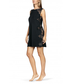 Sleeveless round neck nightdress with lace inserts and ribbon tie at the back. Coemi-lingerie