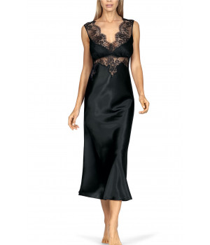 Sleeveless lace-trimmed mid-length nightdress with V-shaped neckline.
