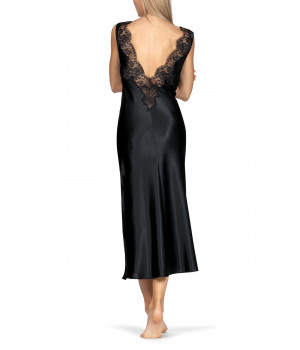Sleeveless lace-trimmed mid-length nightdress with V-shaped neckline. Coemi-lingerie