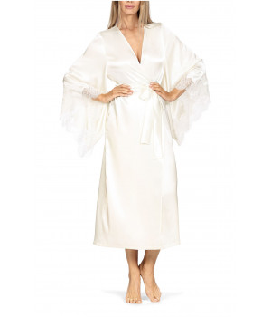 Langer Kimono aus Satin und Spitze mit langen, weiten, ausgestellten Ärmeln