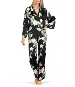 Zweiteiliger Pyjama in Blumenmuster, Hemd-Oberteil mit langen Ärmeln