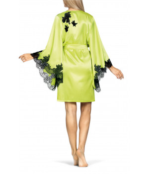 Mid-thigh-length satin and lace robe in bright colours. Coemi-lingerie