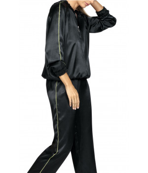Bomberjacke aus schwarzem Satin mit farbiger Paspel. Coemi-lingerie