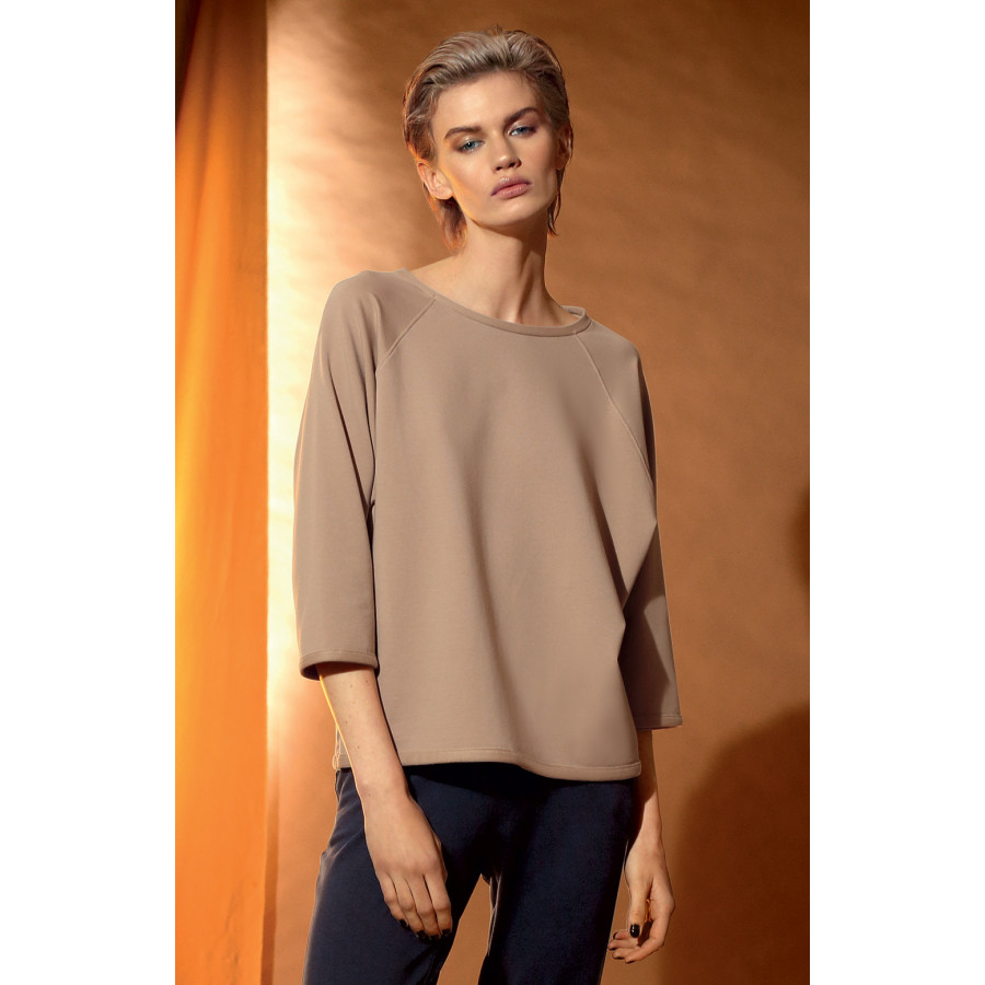 Sweat-shirt douillet manches ¾ amples col rond. Coemi-lingerie