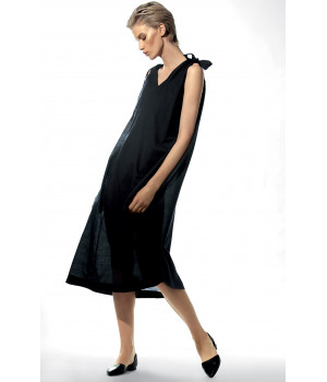 Calf-length loose-fitting sleeveless nightdress.