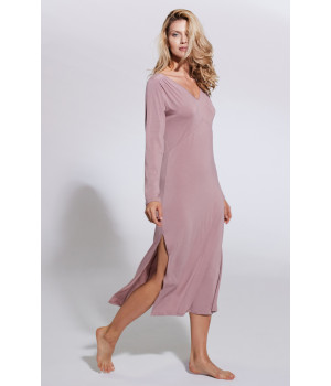 Long nightdress/lounge robe with V-neck and side slits
