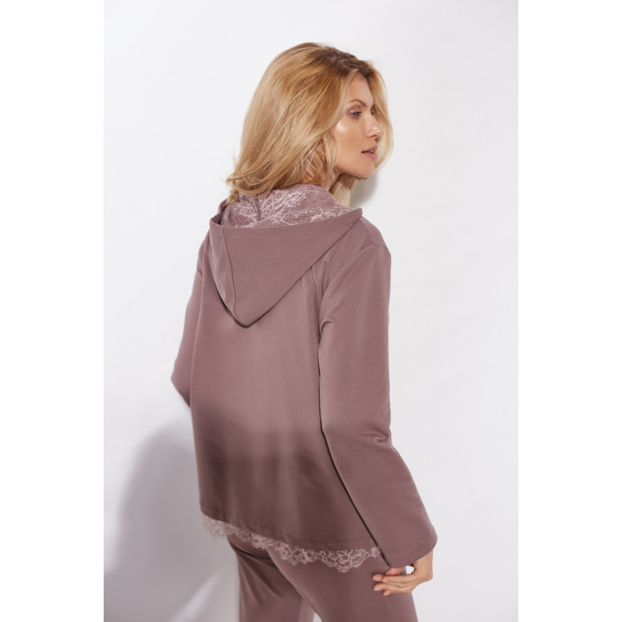 Velvety hooded sweatshirt with lace trim - Coemi-lingerie