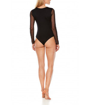 Long-sleeve bodysuit with a round neckline in tulle and lace - Coemi-Lingerie