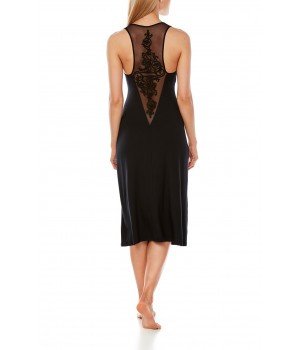 Sleeveless nightdress, cut just below the knee, with tulle and embroidery at the back - Coemi-Lingerie