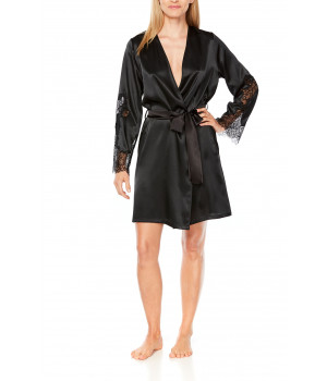 Satin and lace dressing gown, cut just above the knee - Coemi-Lingerie