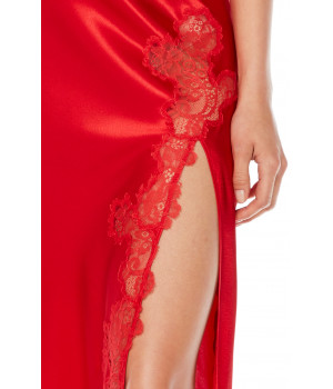 Chic and sensual, satin and lace long nightdress with thin, adjustable straps - Coemi-Lingerie