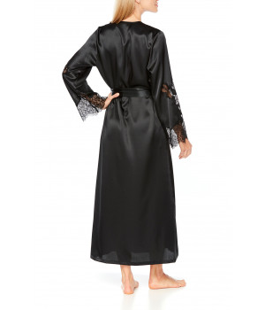 Ankle-length, long satin dressing gown with lace on the sleeves - Coemi-lingerie
