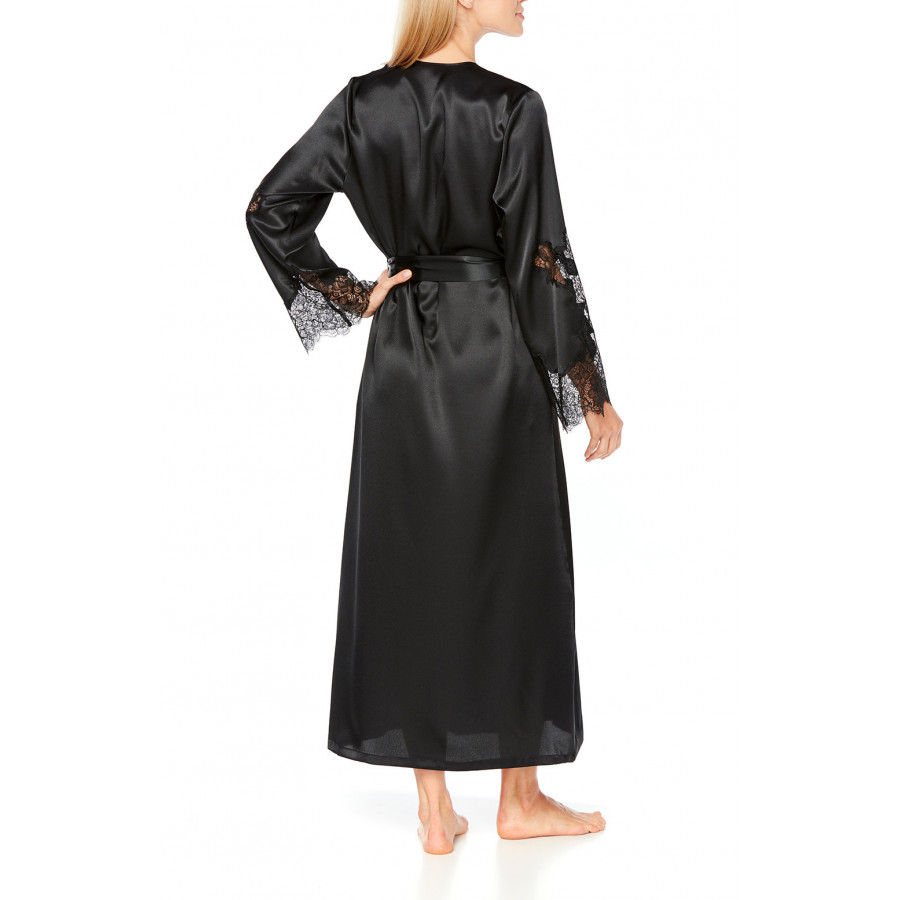 Ankle-length, long satin dressing gown with lace on the sleeves - Coemi-lingerie