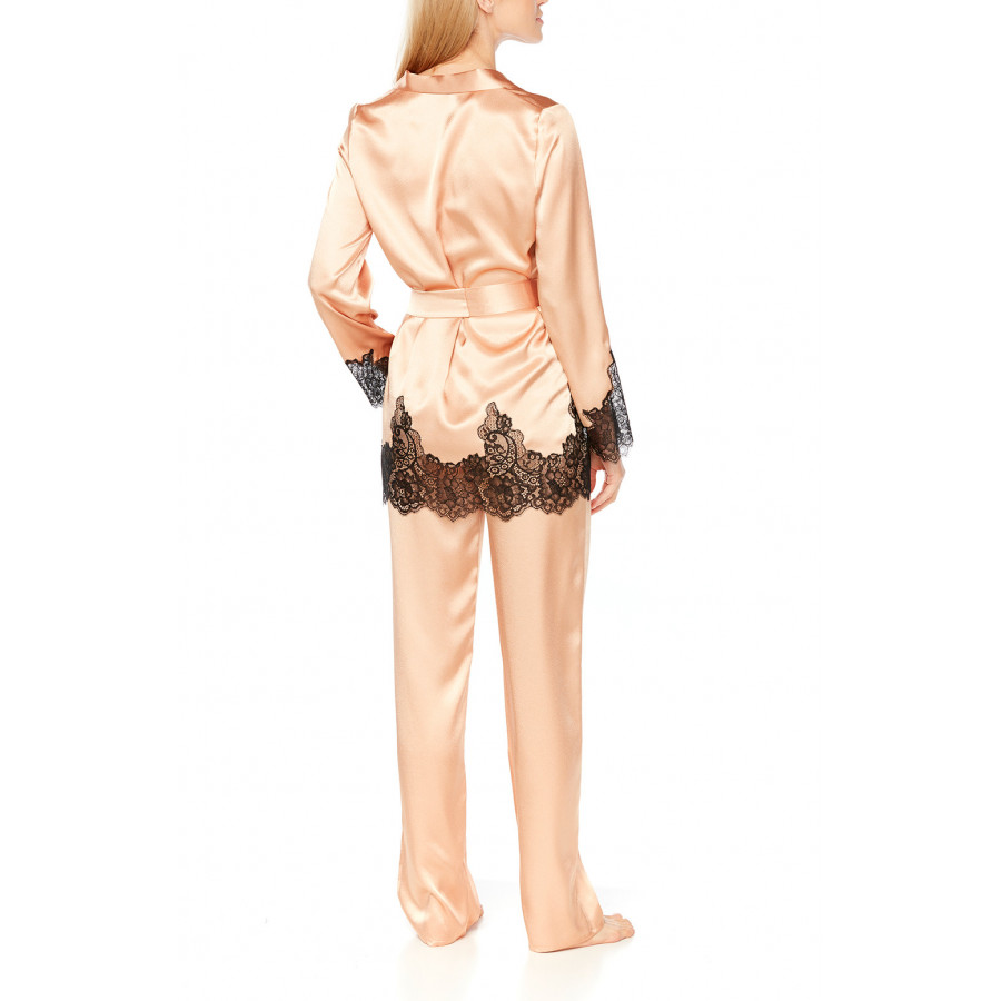 Satin pyjamas or loungewear set with belt and lace - Coemi-Lingerie