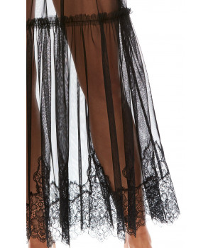 Long nightdress in tulle and steamy black lace Tanga knickers included - Coemi-Lingerie