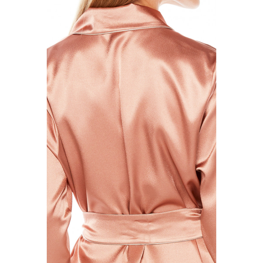 Satin dressing gown, cut just above the knee, with shawl collar and contrasting edging - Coemi-Lingerie