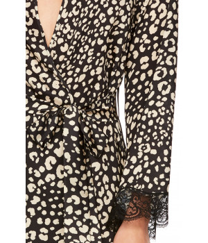 Kurzer Kimono aus Satin im Leoparden-Print mit schwarzer Spitze - Coemi-Lingerie