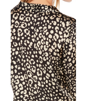 Satin pyjamas in leopard print and black lace - Coemi-Lingerie