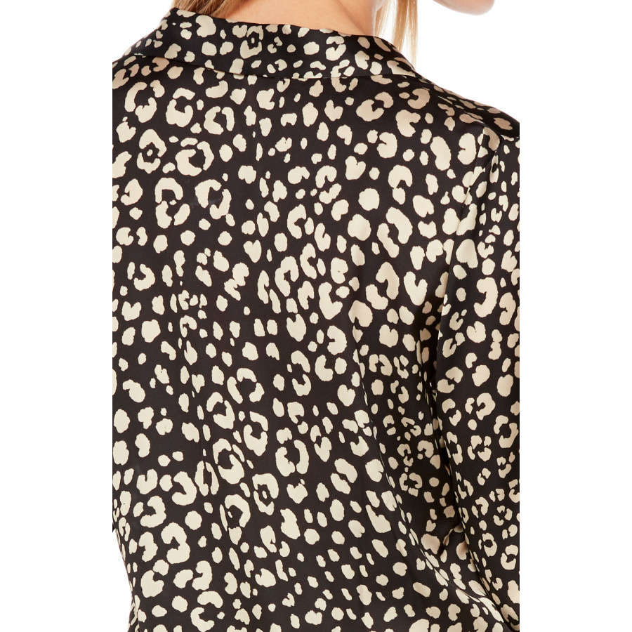 Pyjama aus Satin im Leoparden-Print mit schwarzer Spitze - Coemi-Lingerie