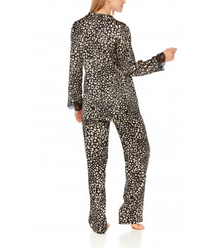 Satin pyjamas in leopard print and black lace - Coemi-Lingerie