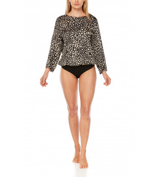 Elegant, blouse-effect satin bodysuit in leopard print