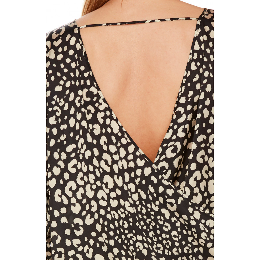 Élégant body effet blouse en satin imprimé léopard - Coemi-Lingerie