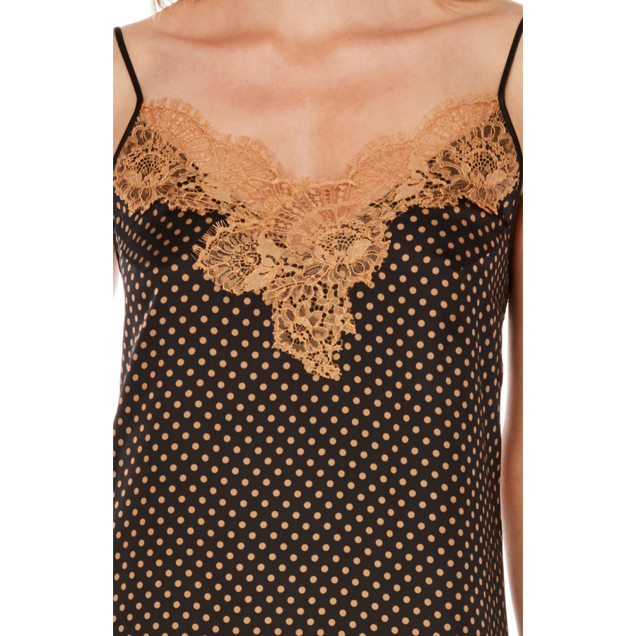 Satin negligee in polka dot print and contrasting lace with thin straps - Coemi-Lingerie