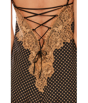 Satin negligee in polka dot print and contrasting lace with thin straps - Coemi-Lingerie