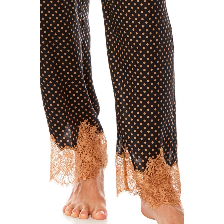 Satin pyjamas in polka dot print and contrasting lace - Coemi-Lingerie