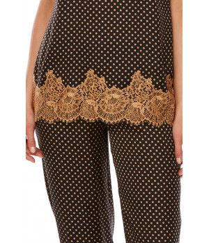 Satin pyjamas in polka dot print and contrasting lace - Coemi-Lingerie